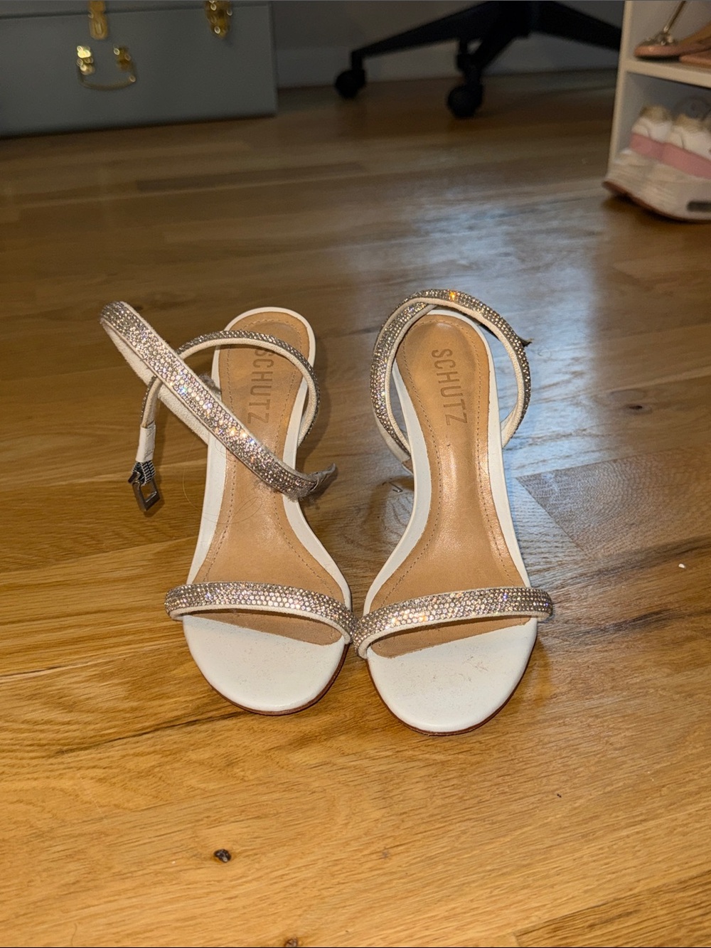 NWT SCHUTZ White Crystal-Strap Heeled Sandals